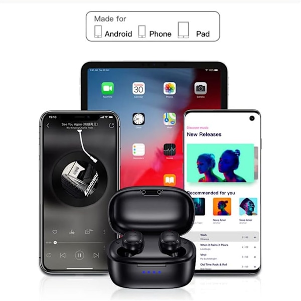 Langattomat nappikuulokkeet, Bluetooth-kuulokkeet mikrofonilla, 8 mm:n elementit, joissa on suuri stereobasso, IPX5-vedenkestävä, 35 tunnin toistoaika, Bluetooth-kuulokkeet