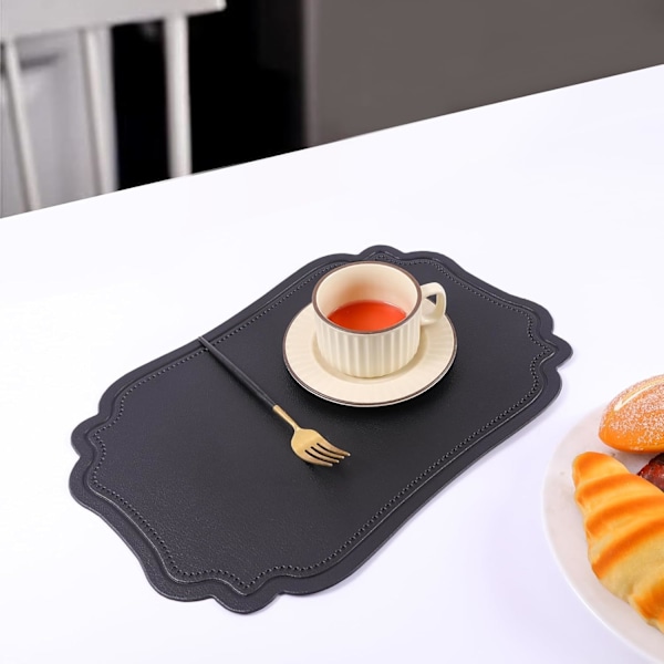 Mustat pöytätabletit, 6 kpl, käännettävät keinonahkaiset tabletit, pyyhittävät, lämmönkestävät, liukumattomat, vedenpitävät, ympäristöystävälliset Black1b Large
