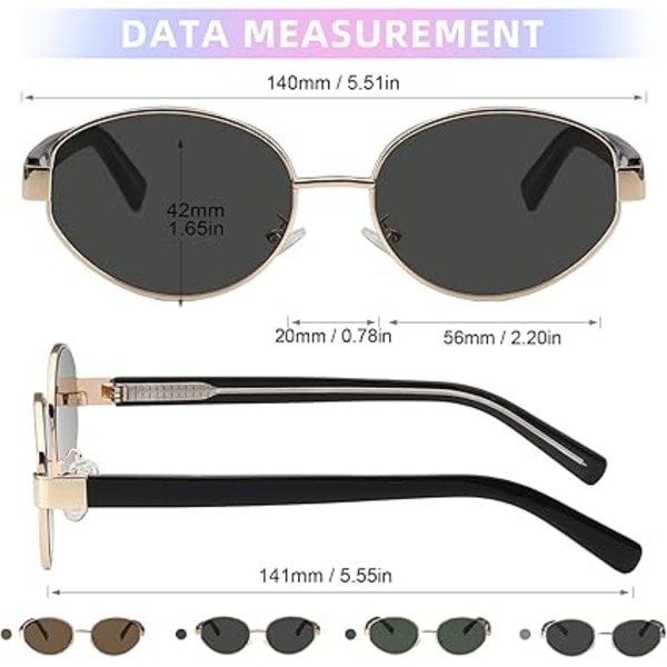 Retro Ovale Solbriller for Kvinner Menn Designer Solbriller Klassiske Nyanser UV400 Beskyttelse Gold/Grey