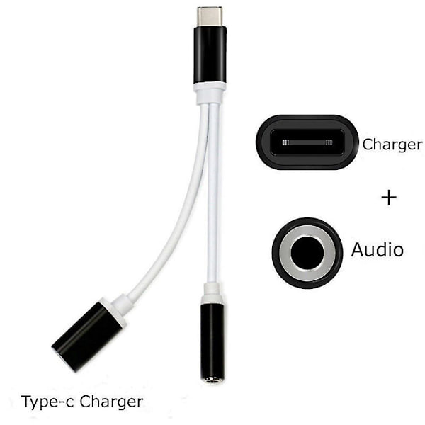 Svart USB Type-C til 3,5 mm lydkabel Type-C telefonladingadapter
