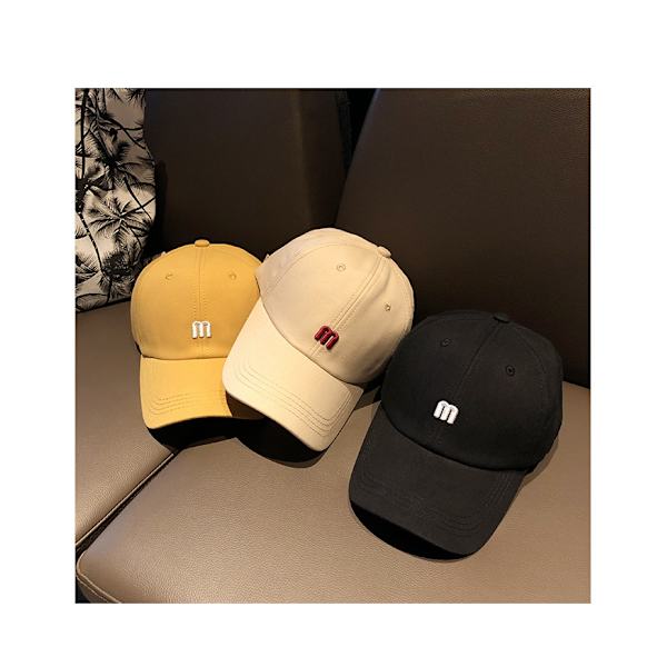 Moderigtig enkel M-bogstav broderet baseball cap buet skygge solhat spids kasket, beige
