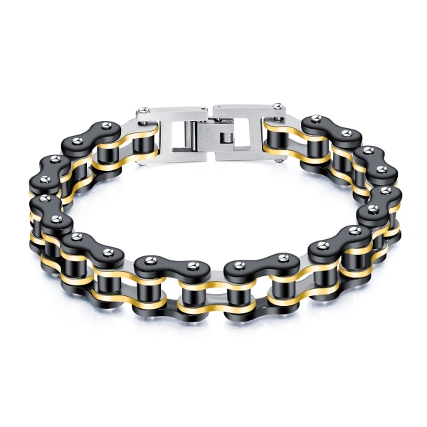Tvåfärgat fyrkantigt diamantarmband i rostfritt stål för män i svart och guld Jonpläterad svart