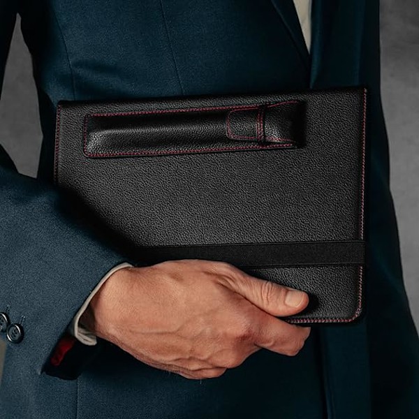 Pencil Sleeve Kompatibel med Apple Pencil (USB-C, 1. og 2. Generasjon) – Ekte Lær Apple Pencil Etui med Mikrofiberfôr Black with Red Detail
