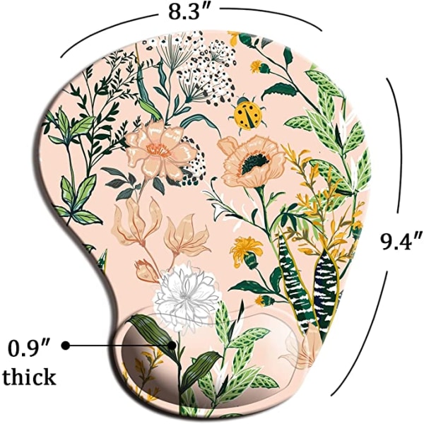 Ergonomisk musemåtte med håndledsstøtte, søde musemåtter med skridsikker PU-base til hjemmekontoret, der arbejder med at studere nem skrivning og smertelindring Pink Floral