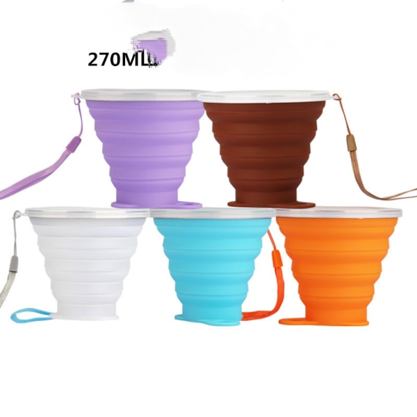 Hopfällbar resesilikonmugg - Hopfällbar silikoncampingmugg med lock - Expanderbar dricksmuggset - Bärbar, graderad [9,22oz] (Transparent)