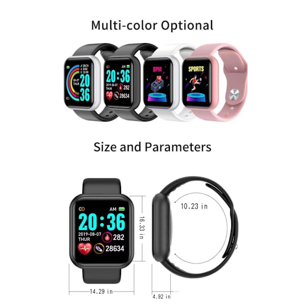 Y68 Smart Armband D20 Hjärtfrekvens Smart Armband Blodtryck Sport Bluetooth Klocka Present Elektronik Svart