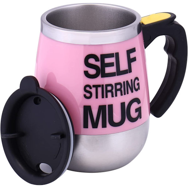 Selv-omrørende krus - Automatisk selvblandende krus i rustfrit stål til kaffe/te/varm chokolade/mælkekrus - 450 ml/15 oz - Den bedste gave (lyserød)