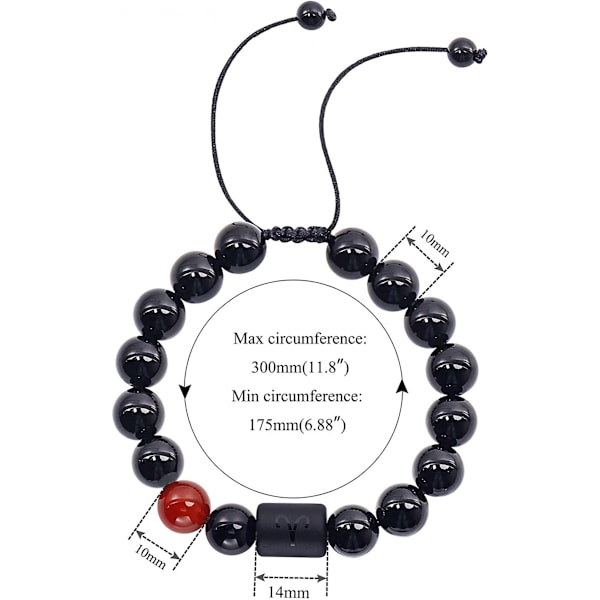 Armbånd til mænd og kvinder 12 Stjernetegnsarmbånd til unge unisex gaver justerbare perler 8mm-10mm（Vædderen）