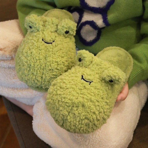 Unisex Cartoon Frog Fleece Hemtofflor Memory Foam Halkfria inomhusskor (storlek: 8,5-9)