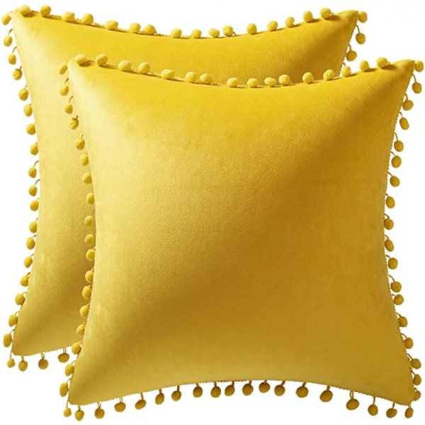 Kuddfodral 16x16 tum / 40x40 cm 2-pack Mysig Mjuk Pompom Sammet Fyrkantig Dekorativ Kuddfodral för Lanthus Dekoration (Höst Doft)