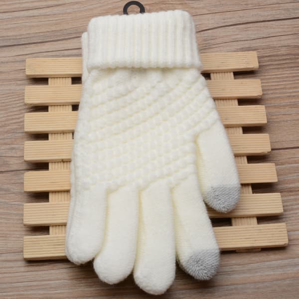 Vinter Touchscreen Handsker til Kvinder, Varme Fleeceforet Strikket Handsker med Elastisk Manchet, Vinter Tekst-Handsker, Hvid