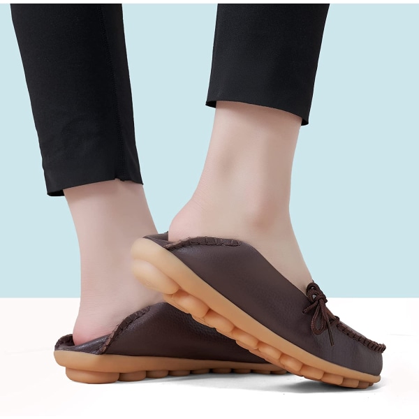 Naisten Mokkasiinit, Rennot Slip On Mekko Mokkasiinit Naisten Mukavat Nahkaiset Ajokengät Ulkoilmakävely Asusteet ----Kahvi (Koko 35)