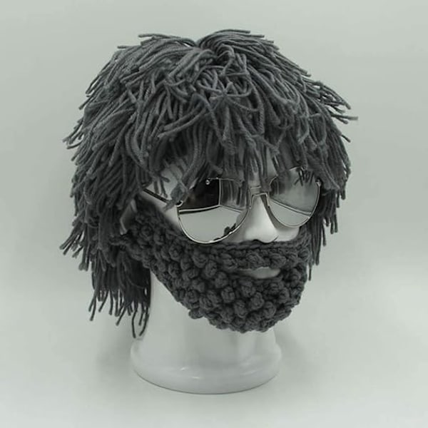 Peruk Skägg Hattar Handgjorda Stickade Varma Vintermössor Skid Rolig Mask Beanie för Män Kvinnor,A