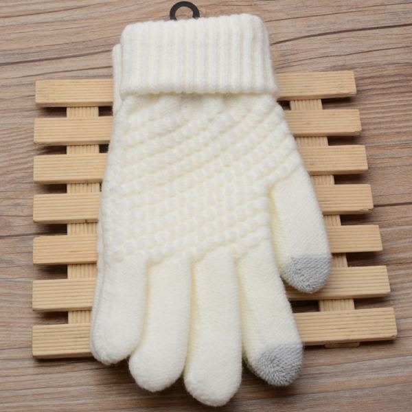 Dame Vinter Touchscreen Hansker Varme Fleece Foret Knit Hansker Elastisk Mansjett Vinter Teksting Hansker，Hvit