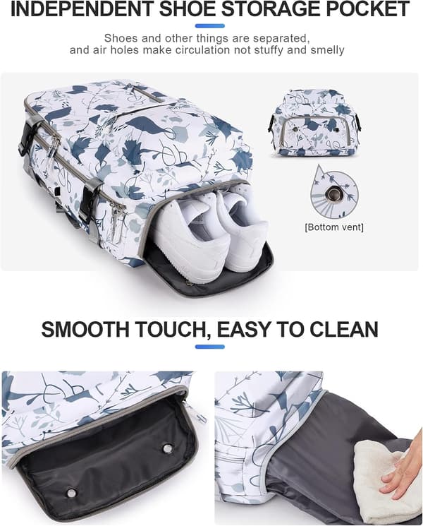 Vanntett reise-laptopryggsekk med tyverisikring A8-white with leaf pattern Lrande