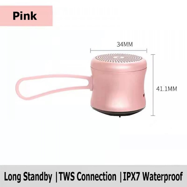 Bärbar trådlös Bluetooth-högtalare TWS IPX7 Vattentät Ultra Mini Bluetooth-högtalare Rosa Liten Högtalarlåda Metallkropp