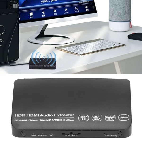 Lyduttrekker 4K 60Hz HDR Synkron ARC Lydsplitter med 5.0 Bluetooth-sender for datamaskin