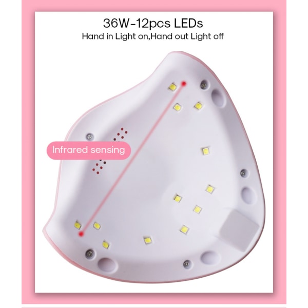 UV LED-nagellampa, gel UV-ljus nageltork, 36W nagelmaskin, smart, lätt, bärbar manikyr,