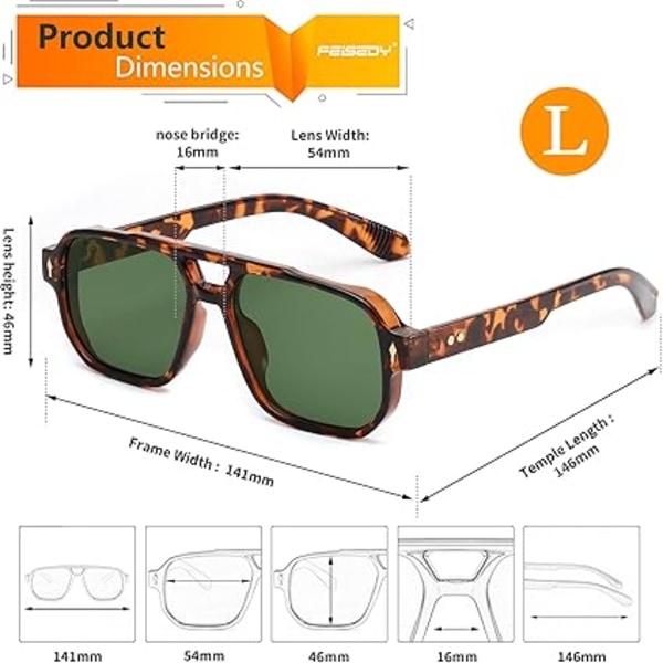 Retro Neliö Aviator Aurinkolasit Naiset Miehet, 70-luvun Pienet Vintage Suorakulmaiset UV400 Aurinkolasit B9120 Leopard Temple/Green Lens