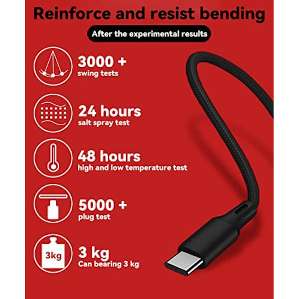 Universaali 3-in-1 Nylon-punottu USB-latauskaapeli, 4 jalkaa/1,2 m, 3A (IP + Type-C + Micro-USB) - Musta