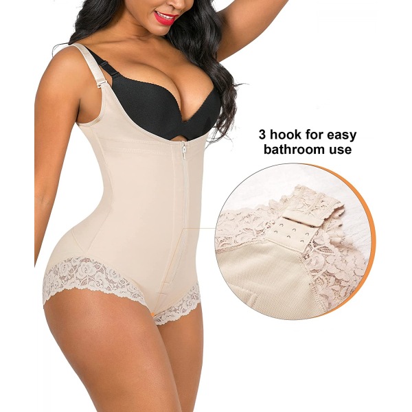 Shapewear for Women Tummy Control Body Shaper Zipper Open Bust Bodysuit --- Complexion（Størrelse L）