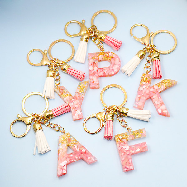 Sööt avaimenperä A-Z kirjain, kimaltava glitter, premium-laukkuhelmi, avaimenperätarvikkeet (S, 4 kpl)