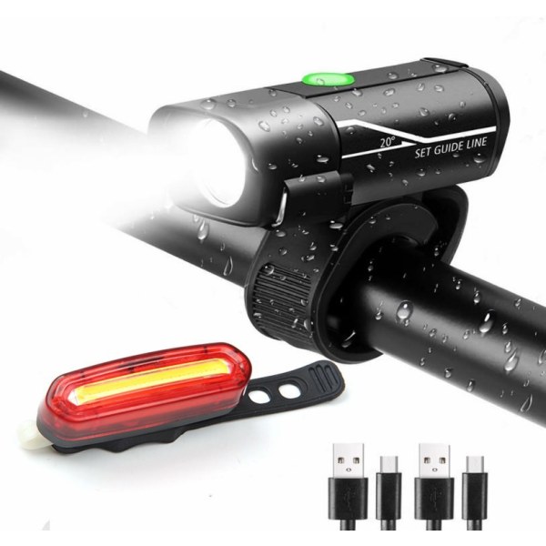 USB uppladdningsbar vattentät cykelstrålkastare, lämplig för nattcykling på mountainbike - frontljus + 096 baklykta (enkelpack)