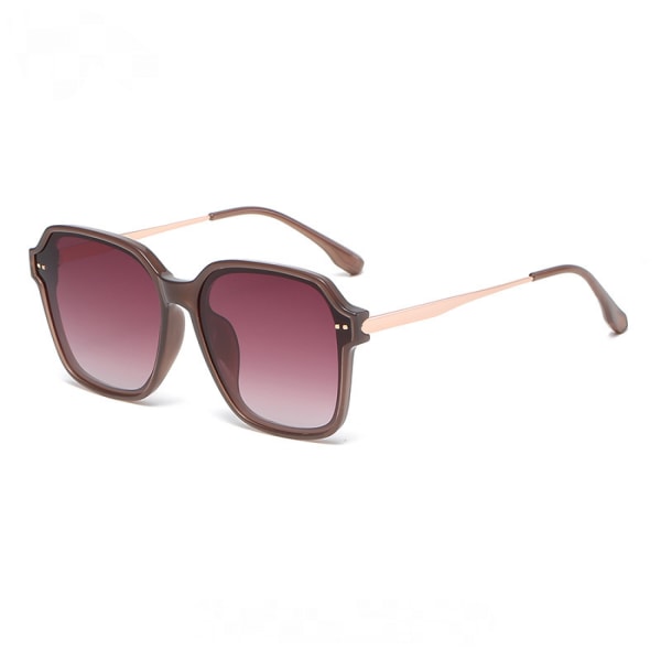 Fashion TR Frame Polariserad Solglasögon Dam Anti-UV Rund Ansikte Solglasögon Herr Trend----Beige Ram Svart och Grå Blad