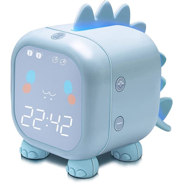 Digital väckarklocka för barn, klocka vid sängkanten, sömntränare för barn, väckningsljus och nattljus USB barnpresent. (Blå)