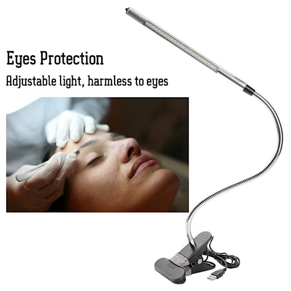 Bärbar USB LED-klämma bordslampa justerbar skrivbordslampa för tatuering/manikyr/smink svart