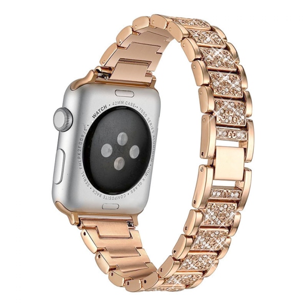 Rem och Apple Watch -rem iWatch Series 7/6/5/4/3/2/1 Metallkompatibel diamantrem med tre pärlor ---roséguld（38/40/41 mm）