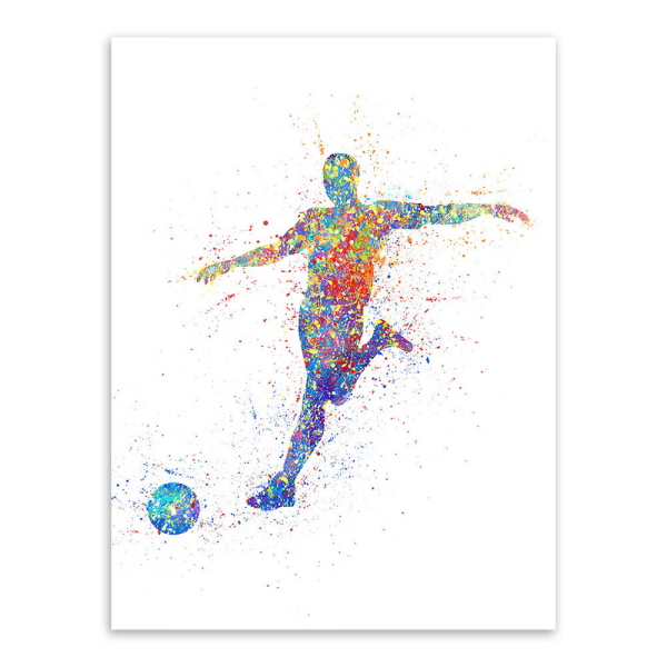 Wekity Sports Fodbold Vægkunst Lærredstryk Plakat, Enkelt Mode Akvarel Kunsttegning Dekoration til Hjem Stue Soveværelse Kontor og Børneværelse