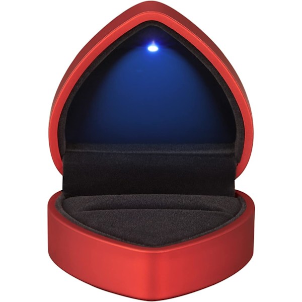 Hjärtformad LED-ring presentförpackning med sammetsinredning - Elegant smyckeskrin för bröllop, förlovning, frieri, födelsedag & årsdag red