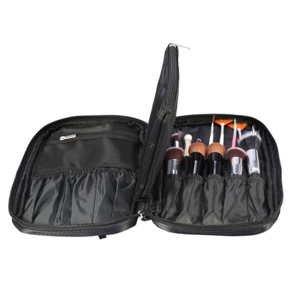 Professionel makeupbørster taskeholder toilettaske kosmetik håndtaske pung (sort)