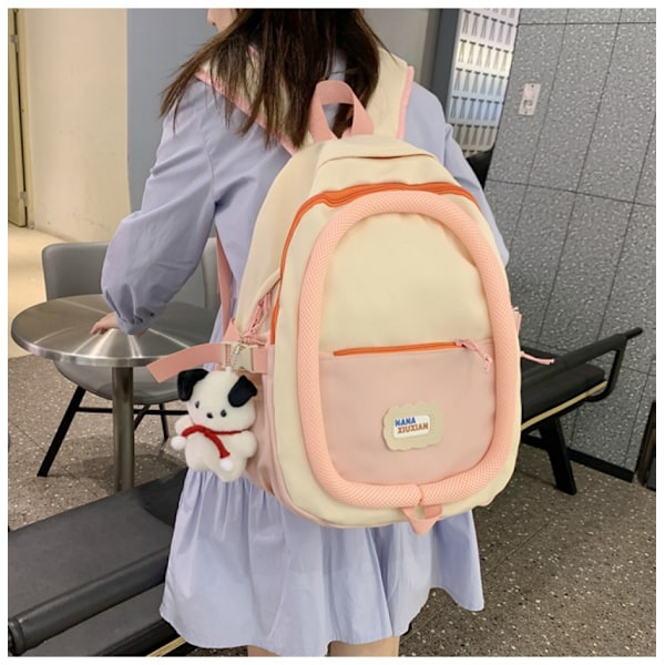 Söt estetisk ryggsäck för flickor, väska för gymnasiet, inbrottssäker Kawaii-laptopväska, skolväska för universitetet, fritidsväska för gymnasiestudenter (rosa)
