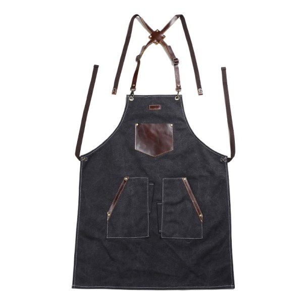 Kök för proffs Kockförkläde - High End Förkläden med äkta läder - Ett måste för dina grillverktyg (svart)