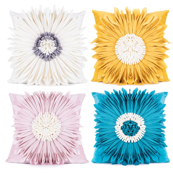 18x18 tum Chrysanthemum Solros Överkast Kuddfodral Set, Sömnad Kronblad Semester Kudde, för Hem Soffa Säng Gästrum Dekor (Mjuk Rosa)