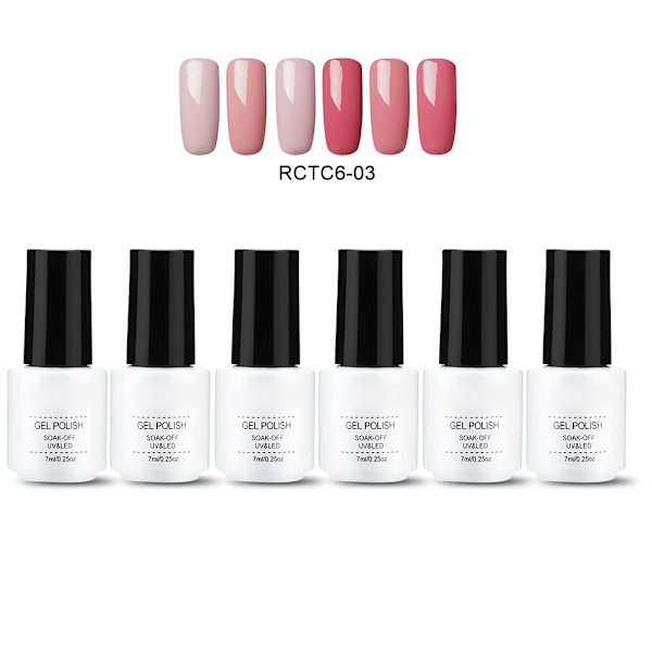 6 stk. 7 ml neglelak glitter skinne soak off langtidsholdbar UV LED gel polish manicure (RCTC6-03)