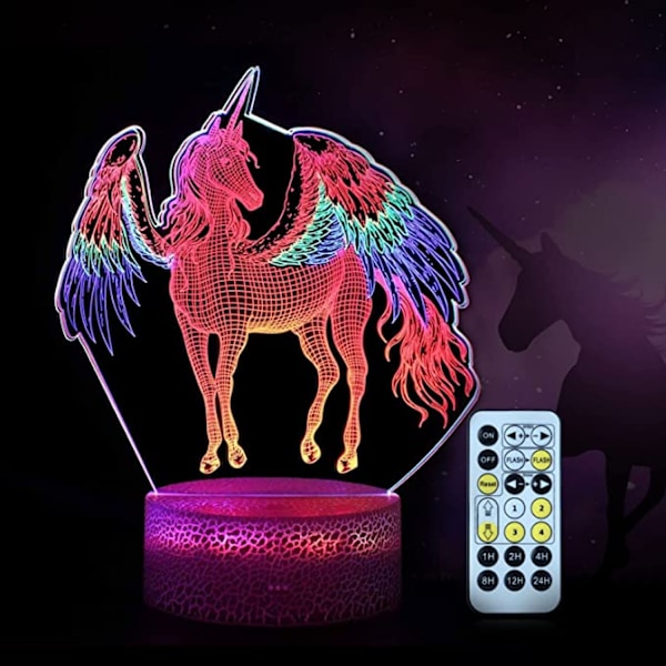 JUSTUP Yksisarvinen Yövalo 3D Yövalo Kaukosäätimellä Älykäs Kosketus LED Kolmeväri Vaihtuva 3D Illuusiolamppu --- Yksisarvinen
