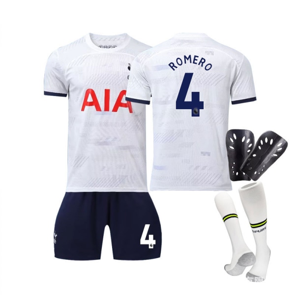 23/24 Tottenham Stadium Hemma Barn Fotbollströja Set med Strumpor och Skydd 4 ROMERO 2XL