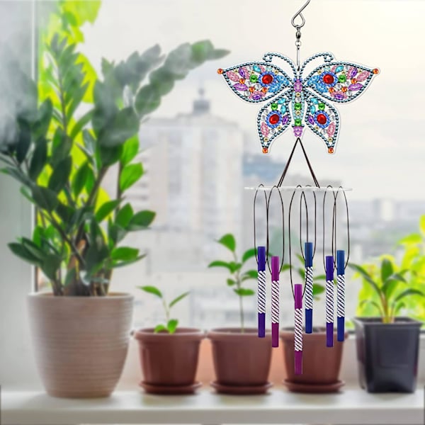 Diamantmålning Vindspel DIY Diamant Vindspel Målning Diamantkonst Hängande Diamantset Diamantkonst Vindspel Konstset för A Butterfly