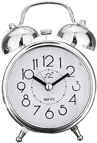 Klassisk Retro Väckarklocka Tyst Tickfri Dubbelklocka Sängbord Hög (Silver)