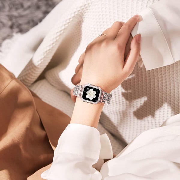 Kompatibelt Apple Watch Band med Case Series iwatch6/5/4/3/2/1, Bling Full Diamond Rhinestone Women Girl, Rosepink (38mm)