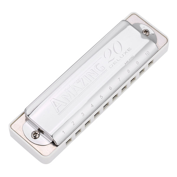 KONGSHENG AM-20D Fosfor Bronze Reed 10 Huller 20 Tone Blues Harmonika i A-Dur (Hvid)