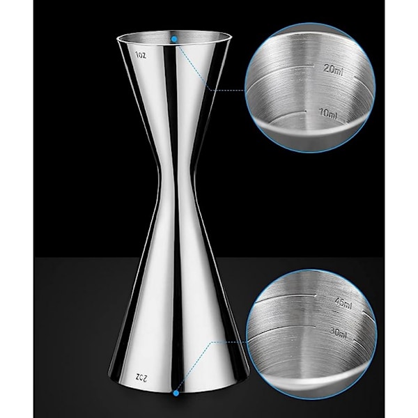 1-delad dubbel cocktailfixare Cocktail mätkopp i rostfritt stål Barfixare 1 oz och 2 oz Cocktailfixare Mätkopp Barverktyg, Silver