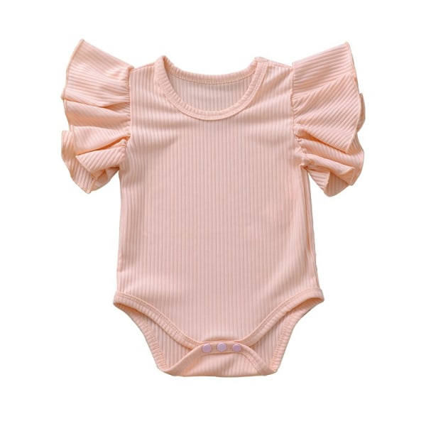 AVEKI Baby Girl Solid Ruffle Romper Bodysuit Jumpsuit Casual One Piece Outfit --- Rosa（Storlek 100）
