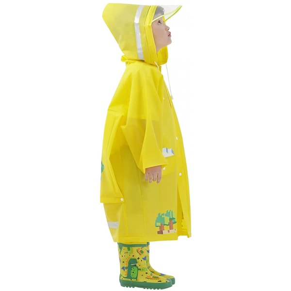 Barn Regnjacka Barn Poncho Barn Regnjacka Barn Regndräkt Lätt regnkläder Reflekterande Återanvändbar med huva, Dino Yellow, M