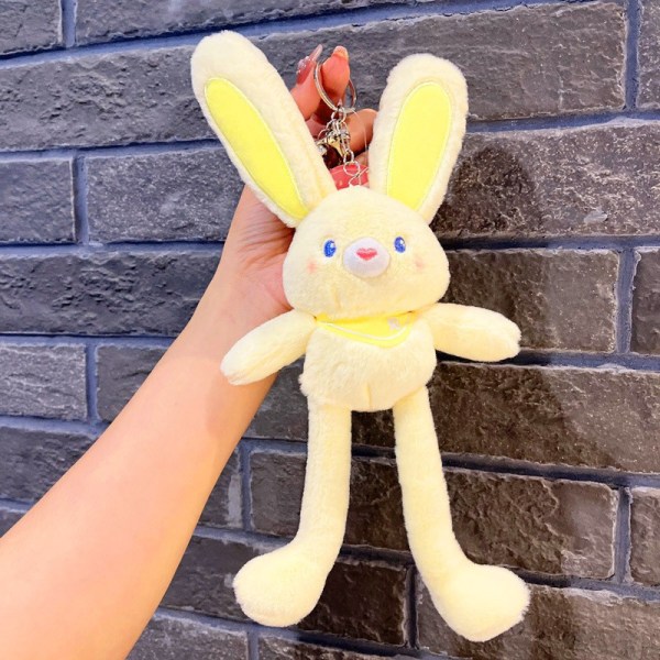 Sød lille dukke, par taske vedhæng, plys legetøj dukke nøglering, dukke vedhæng Plush Simple Pull Rabbit - Yellow