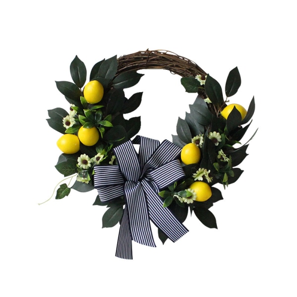 Citronkrans - 17 tum stor sommarhöstkrans för dörr, ytterdörr, gul & grön