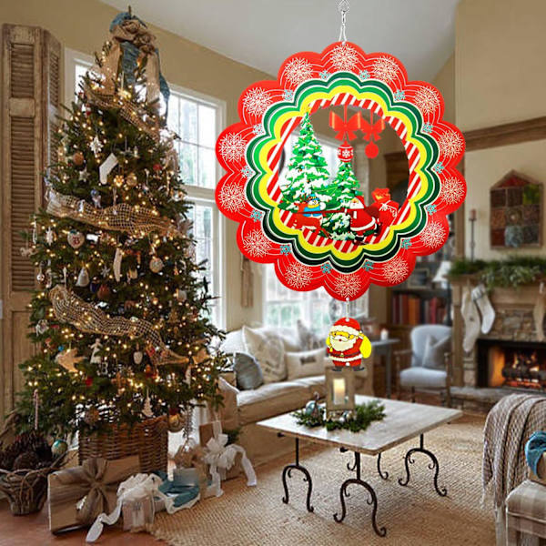 Vindmølle Udendørs Metal Julemand 12 tommer 3D Rustfrit Stål Have Skulptur 3D Vindmølle Hængende Have Have Dekoration Gaver I Santa Claus